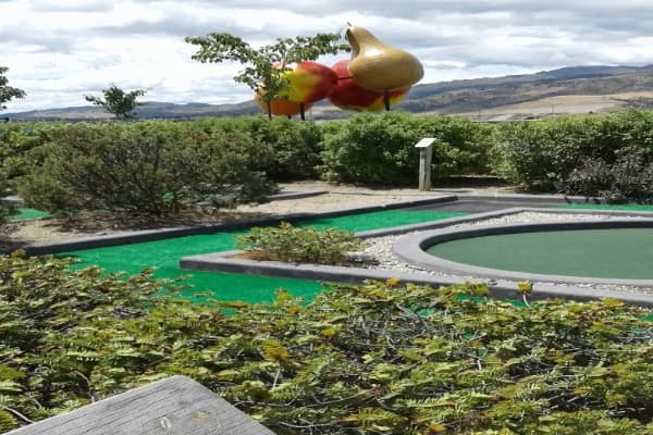 Family playing a round at Cromwell mini golf course